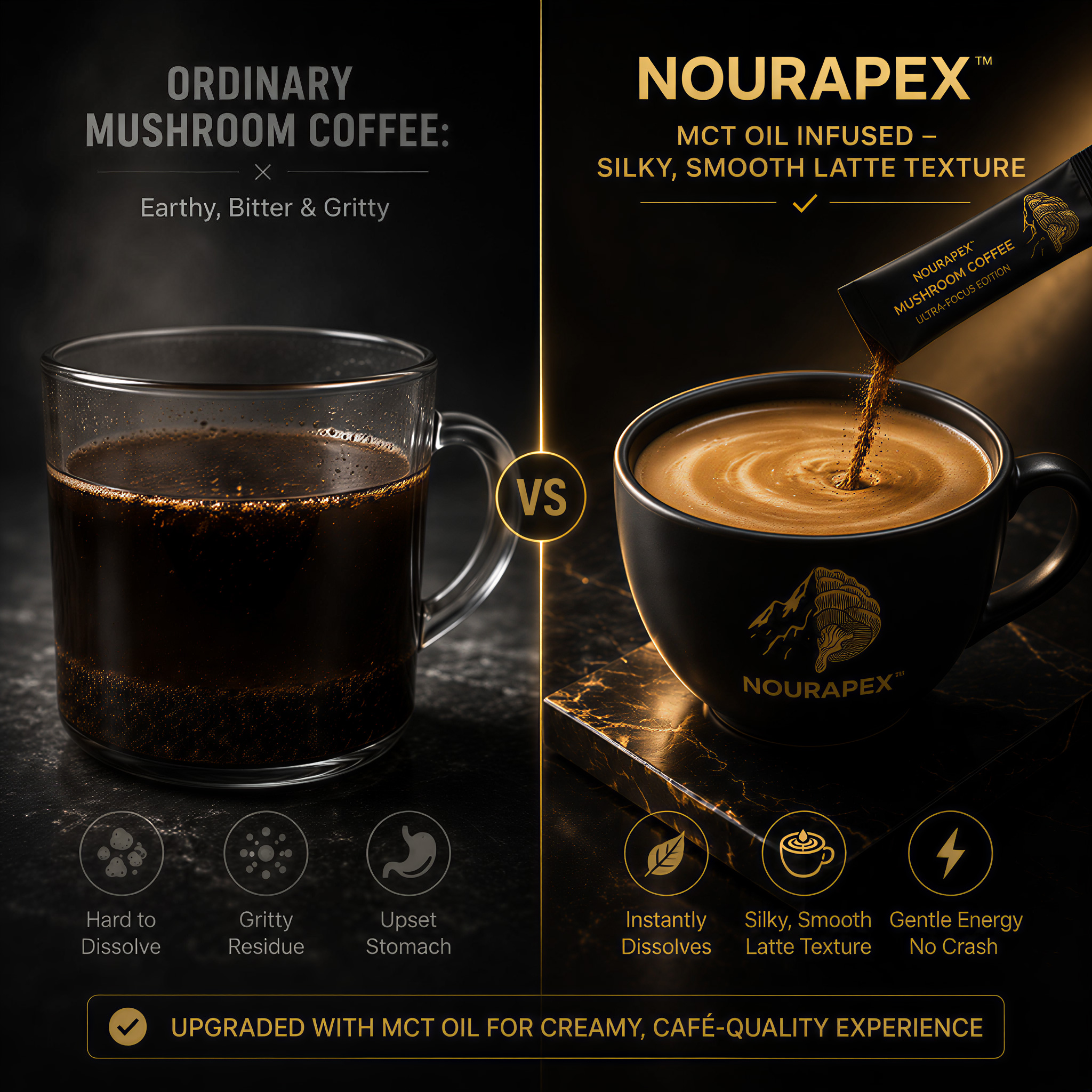 NourApex Focus Mushroom Coffee - 10g Giant Stick Packs - Instant Arabica with MCT & Magnesium - 30 Servings - Image 5