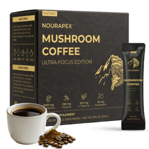 NourApex Focus Mushroom Coffee - 10g Giant Stick Packs - Instant Arabica with MCT & Magnesium - 30 Servings