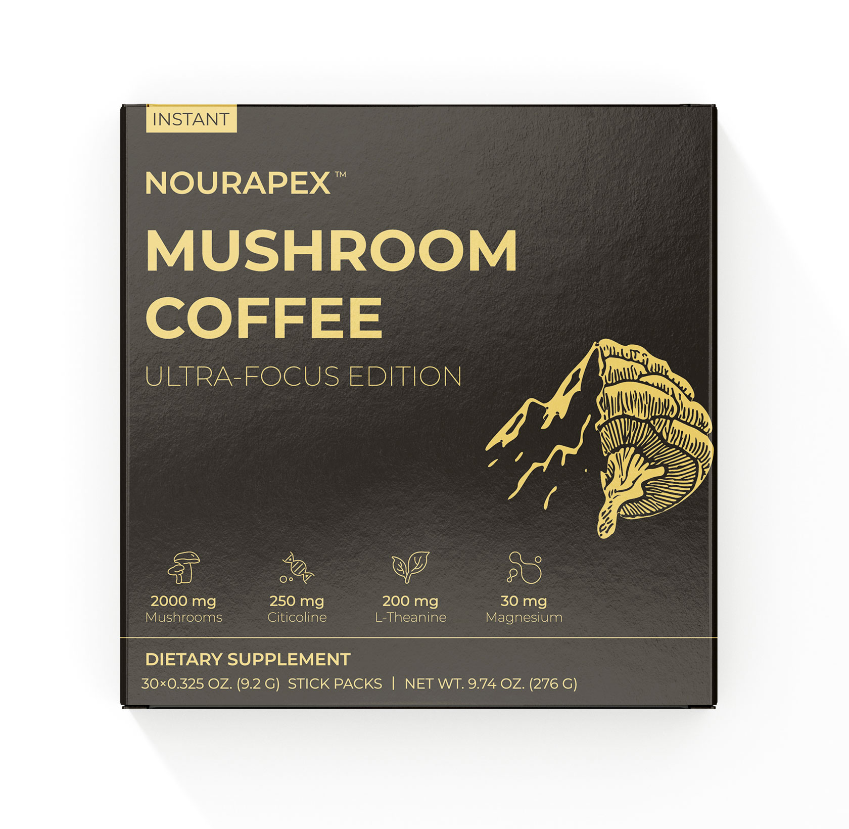 NourApex Focus Mushroom Coffee - 10g Giant Stick Packs - Instant Arabica with MCT & Magnesium - 30 Servings - Image 2